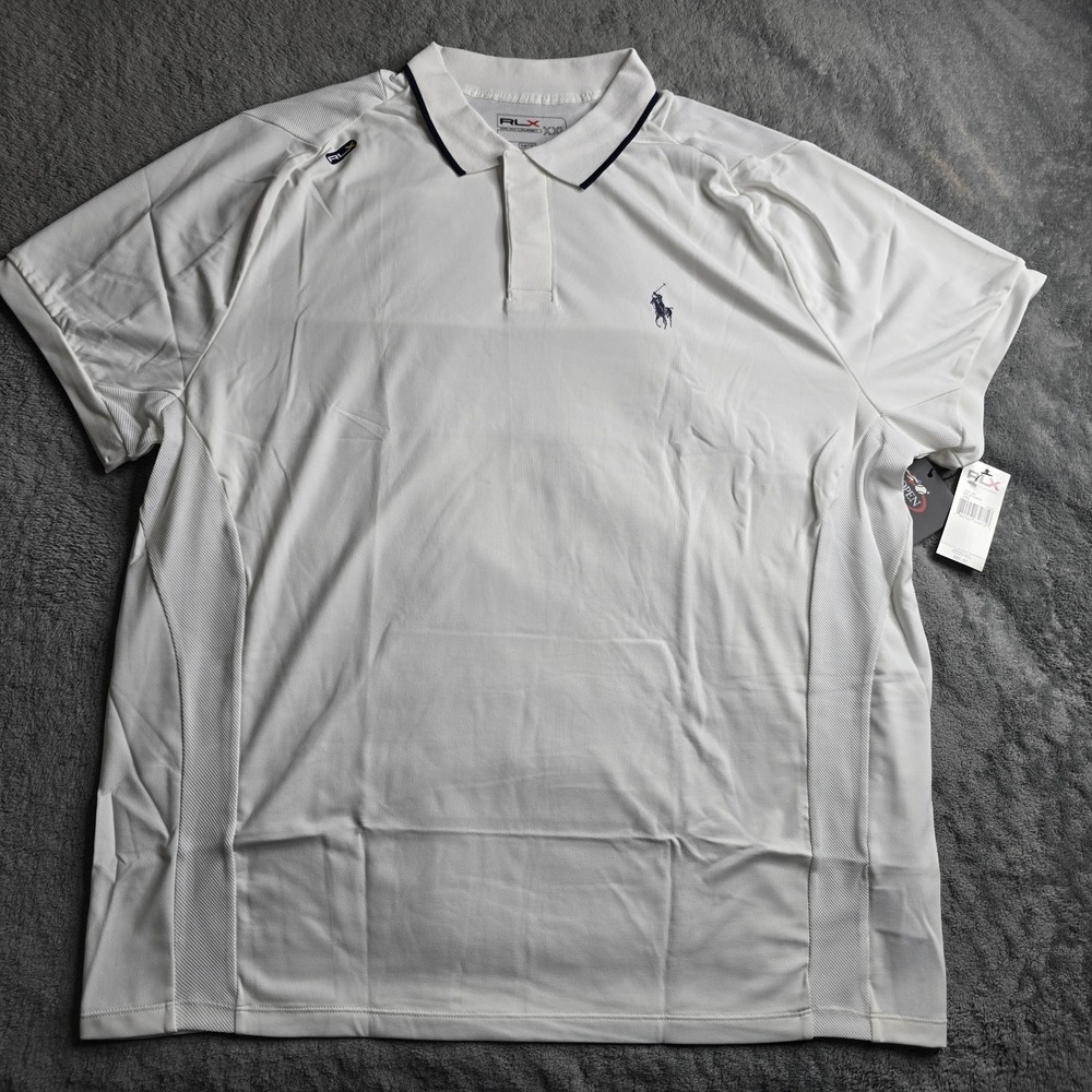 RLX Ralph Lauren Unite Polo Mens XXL White Black Vented Rib Collar Raglan Golf